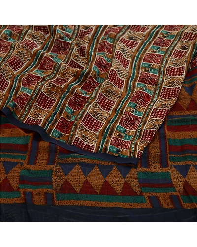 Sanskriti Vintage Multi Sarees Pure Georgette Silk Printed Sari 5Yd Craft Fabric, PRG-11026-Multi-Printed Floral Design-Pure Georgette Silk-9