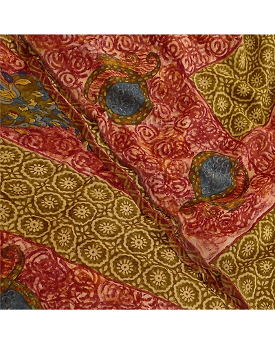 Sanskriti Vintage Green Sarees Pure Georgette Silk Printed Sari 5Yd Craft Fabric, PRG-11029-Green-Printed Floral Design-Pure Georgette Silk-1
