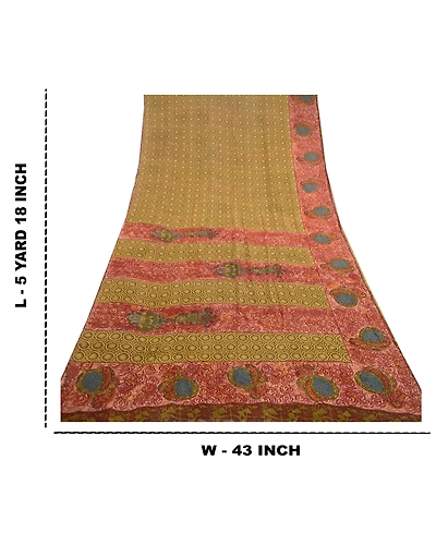 Sanskriti Vintage Green Sarees Pure Georgette Silk Printed Sari 5Yd Craft Fabric, PRG-11029-Green-Printed Floral Design-Pure Georgette Silk-3