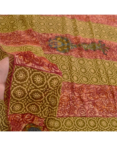 Sanskriti Vintage Green Sarees Pure Georgette Silk Printed Sari 5Yd Craft Fabric, PRG-11029-Green-Printed Floral Design-Pure Georgette Silk-4