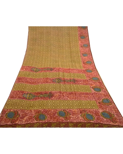 Sanskriti Vintage Green Sarees Pure Georgette Silk Printed Sari 5Yd Craft Fabric, PRG-11029-Green-Printed Floral Design-Pure Georgette Silk-8
