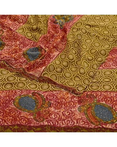 Sanskriti Vintage Green Sarees Pure Georgette Silk Printed Sari 5Yd Craft Fabric, PRG-11029-Green-Printed Floral Design-Pure Georgette Silk-9