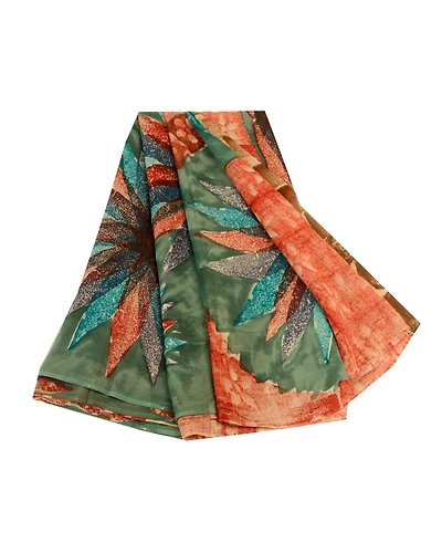 Sanskriti Vintage Red Sarees Pure Georgette Silk Printed Sari 5Yd Craft Fabric, PRG-11033-Brick Red-Printed Floral Design-Pure Georgette Silk-2