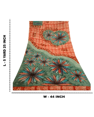 Sanskriti Vintage Red Sarees Pure Georgette Silk Printed Sari 5Yd Craft Fabric, PRG-11033-Brick Red-Printed Floral Design-Pure Georgette Silk-4