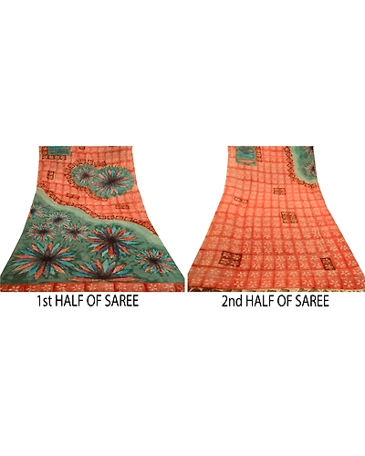 Sanskriti Vintage Red Sarees Pure Georgette Silk Printed Sari 5Yd Craft Fabric, PRG-11033-Brick Red-Printed Floral Design-Pure Georgette Silk-6