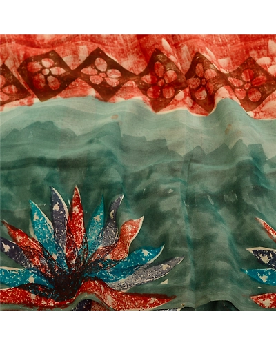 Sanskriti Vintage Red Sarees Pure Georgette Silk Printed Sari 5Yd Craft Fabric, PRG-11033-Brick Red-Printed Floral Design-Pure Georgette Silk-7