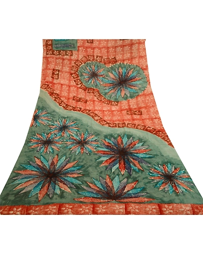 Sanskriti Vintage Red Sarees Pure Georgette Silk Printed Sari 5Yd Craft Fabric, PRG-11033-Brick Red-Printed Floral Design-Pure Georgette Silk-9