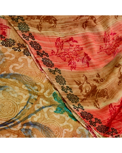 Sanskriti Vintage Brown Sarees Pure Georgette Silk Printed Sari 5Yd Craft Fabric, PRG-11038-Brown-Printed Floral Design-Pure Georgette Silk-1