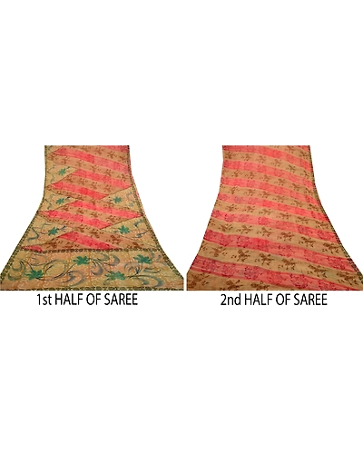 Sanskriti Vintage Brown Sarees Pure Georgette Silk Printed Sari 5Yd Craft Fabric, PRG-11038-Brown-Printed Floral Design-Pure Georgette Silk-5