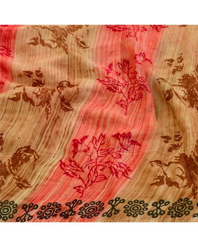Sanskriti Vintage Brown Sarees Pure Georgette Silk Printed Sari 5Yd Craft Fabric, PRG-11038-Brown-Printed Floral Design-Pure Georgette Silk-6