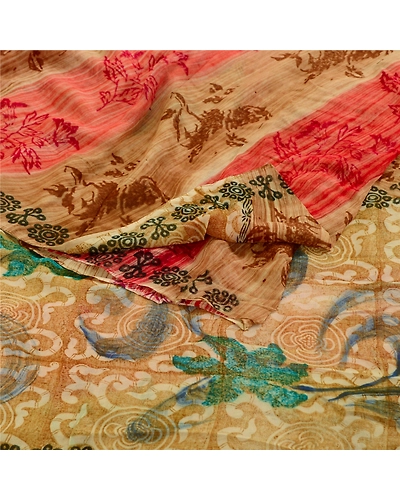 Sanskriti Vintage Brown Sarees Pure Georgette Silk Printed Sari 5Yd Craft Fabric, PRG-11038-Brown-Printed Floral Design-Pure Georgette Silk-7