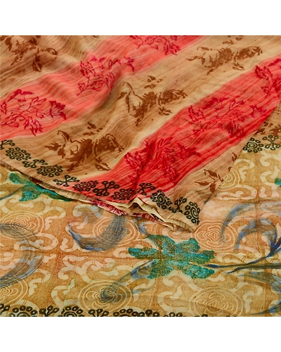 Sanskriti Vintage Brown Sarees Pure Georgette Silk Printed Sari 5Yd Craft Fabric, PRG-11038-Brown-Printed Floral Design-Pure Georgette Silk-9
