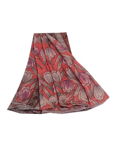Sanskriti Vintage Pink Sarees Pure Georgette Silk Printed Sari 5 Yd Craft Fabric, PRG-11048-Pink-Printed Floral Design-Pure Georgette Silk-2