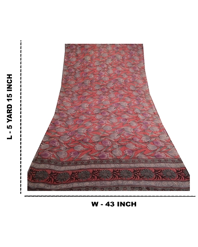Sanskriti Vintage Pink Sarees Pure Georgette Silk Printed Sari 5 Yd Craft Fabric, PRG-11048-Pink-Printed Floral Design-Pure Georgette Silk-3