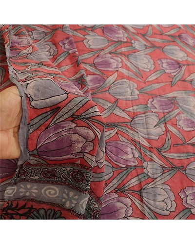 Sanskriti Vintage Pink Sarees Pure Georgette Silk Printed Sari 5 Yd Craft Fabric, PRG-11048-Pink-Printed Floral Design-Pure Georgette Silk-4