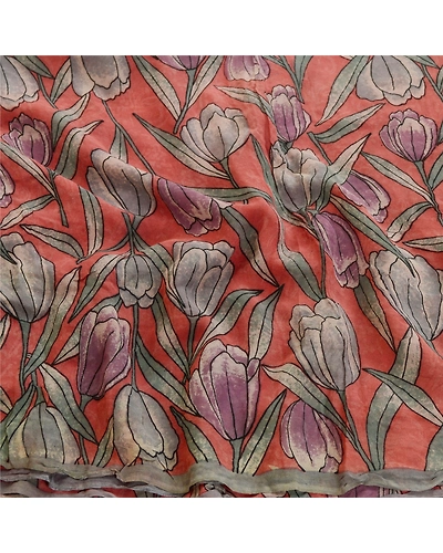 Sanskriti Vintage Pink Sarees Pure Georgette Silk Printed Sari 5 Yd Craft Fabric, PRG-11048-Pink-Printed Floral Design-Pure Georgette Silk-6