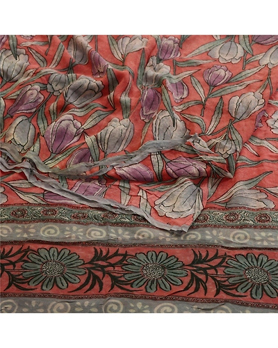 Sanskriti Vintage Pink Sarees Pure Georgette Silk Printed Sari 5 Yd Craft Fabric, PRG-11048-Pink-Printed Floral Design-Pure Georgette Silk-7