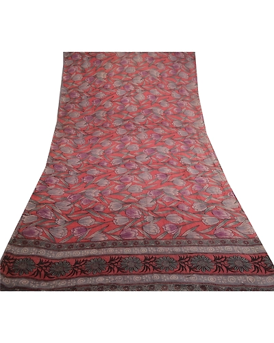 Sanskriti Vintage Pink Sarees Pure Georgette Silk Printed Sari 5 Yd Craft Fabric, PRG-11048-Pink-Printed Floral Design-Pure Georgette Silk-8