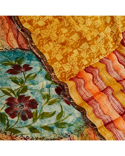Sanskriti Vintage Sarees 100% Pure Georgette Silk Printed Sari 5 Yd Craft Fabric, PRG-11059-Multi Color-Printed Floral Design-Pure Georgette Silk-1