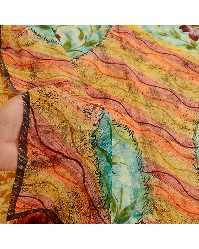 Sanskriti Vintage Sarees 100% Pure Georgette Silk Printed Sari 5 Yd Craft Fabric, PRG-11059-Multi Color-Printed Floral Design-Pure Georgette Silk-4