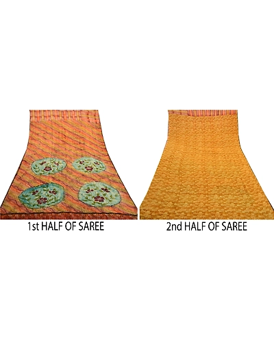 Sanskriti Vintage Sarees 100% Pure Georgette Silk Printed Sari 5 Yd Craft Fabric, PRG-11059-Multi Color-Printed Floral Design-Pure Georgette Silk-5