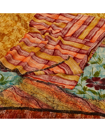 Sanskriti Vintage Sarees 100% Pure Georgette Silk Printed Sari 5 Yd Craft Fabric, PRG-11059-Multi Color-Printed Floral Design-Pure Georgette Silk-7