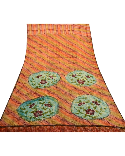 Sanskriti Vintage Sarees 100% Pure Georgette Silk Printed Sari 5 Yd Craft Fabric, PRG-11059-Multi Color-Printed Floral Design-Pure Georgette Silk-8