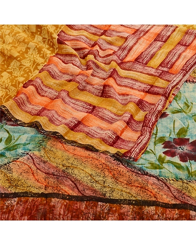 Sanskriti Vintage Sarees 100% Pure Georgette Silk Printed Sari 5 Yd Craft Fabric, PRG-11059-Multi Color-Printed Floral Design-Pure Georgette Silk-9