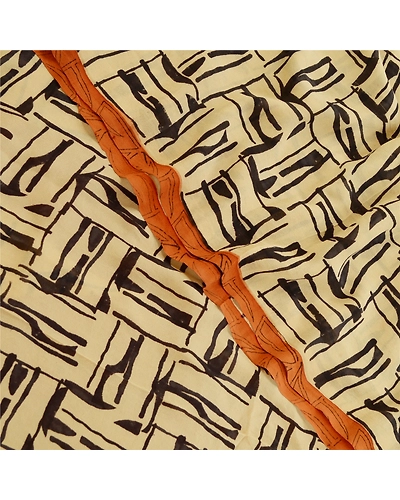 Sanskriti Vintage Saffron Sarees Pure Georgette Silk Printed Sari Craft Fabric, PRG-11071-Saffron-Printed Floral Design-Pure Georgette Silk-1