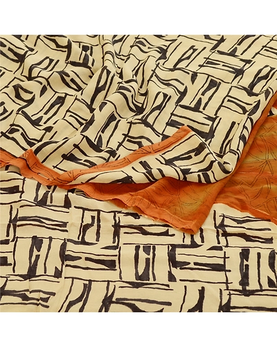 Sanskriti Vintage Saffron Sarees Pure Georgette Silk Printed Sari Craft Fabric, PRG-11071-Saffron-Printed Floral Design-Pure Georgette Silk-7