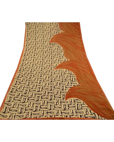 Sanskriti Vintage Saffron Sarees Pure Georgette Silk Printed Sari Craft Fabric, PRG-11071-Saffron-Printed Floral Design-Pure Georgette Silk-8