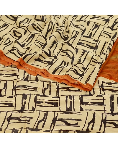 Sanskriti Vintage Saffron Sarees Pure Georgette Silk Printed Sari Craft Fabric, PRG-11071-Saffron-Printed Floral Design-Pure Georgette Silk-9