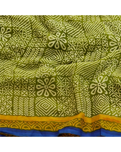 Sanskriti Vintage Green Sarees Pure Georgette Silk Printed Sari 5Yd Craft Fabric, PRG-11073-Green-Printed Floral Design-Pure Chiffon Silk-6