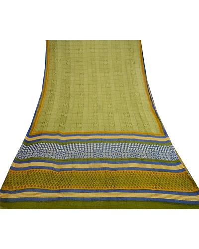 Sanskriti Vintage Green Sarees Pure Georgette Silk Printed Sari 5Yd Craft Fabric, PRG-11073-Green-Printed Floral Design-Pure Chiffon Silk-8