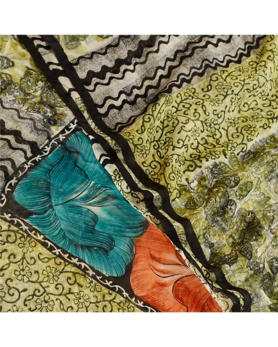 Sanskriti Vintage Green Sarees Pure Georgette Silk Printed Sari 5Yd Craft Fabric, PRG-11075-Green-Printed Floral Design-Pure Georgette Silk-1
