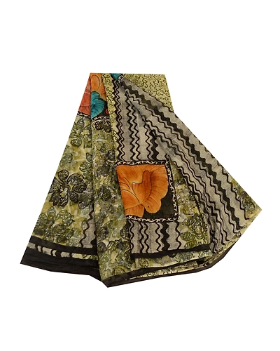 Sanskriti Vintage Green Sarees Pure Georgette Silk Printed Sari 5Yd Craft Fabric, PRG-11075-Green-Printed Floral Design-Pure Georgette Silk-2