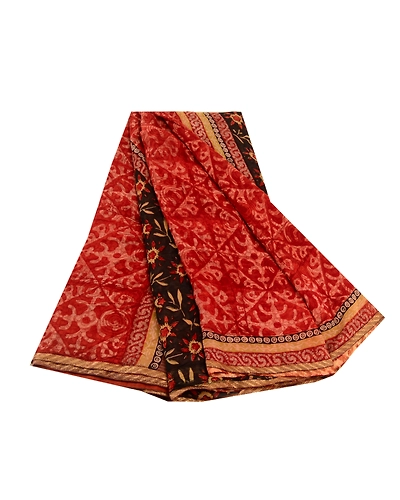 Sanskriti Vintage Red Sarees Pure Georgette Silk Printed Sari 5Yd Craft Fabric, PRG-11079-Red-Printed Floral Design-Pure Georgette Silk-2