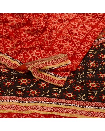 Sanskriti Vintage Red Sarees Pure Georgette Silk Printed Sari 5Yd Craft Fabric, PRG-11079-Red-Printed Floral Design-Pure Georgette Silk-7