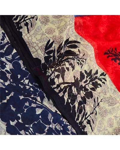 Sanskriti Vintage Blue Indian Sarees Georgette Printed Sari Soft Craft Fabric, PRG-11081-Blue-Printed Floral Design-Poly Georgette-1
