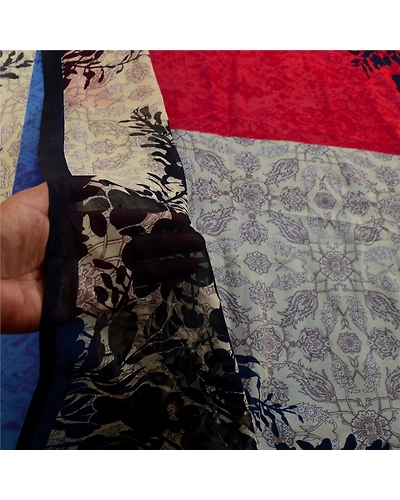 Sanskriti Vintage Blue Indian Sarees Georgette Printed Sari Soft Craft Fabric, PRG-11081-Blue-Printed Floral Design-Poly Georgette-4