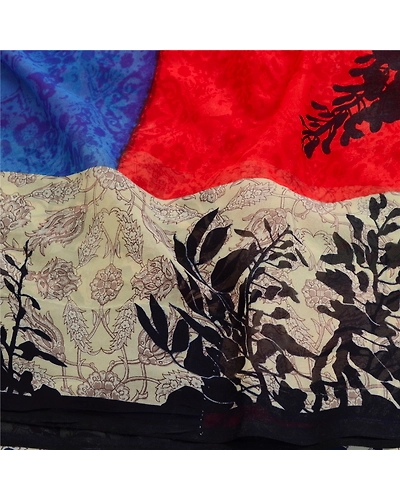 Sanskriti Vintage Blue Indian Sarees Georgette Printed Sari Soft Craft Fabric, PRG-11081-Blue-Printed Floral Design-Poly Georgette-6