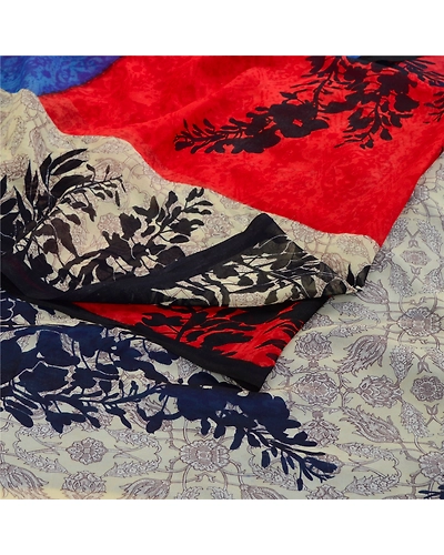Sanskriti Vintage Blue Indian Sarees Georgette Printed Sari Soft Craft Fabric, PRG-11081-Blue-Printed Floral Design-Poly Georgette-7