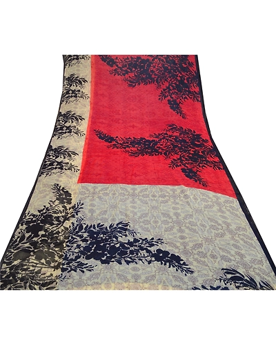 Sanskriti Vintage Blue Indian Sarees Georgette Printed Sari Soft Craft Fabric, PRG-11081-Blue-Printed Floral Design-Poly Georgette-8