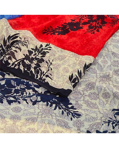 Sanskriti Vintage Blue Indian Sarees Georgette Printed Sari Soft Craft Fabric, PRG-11081-Blue-Printed Floral Design-Poly Georgette-9