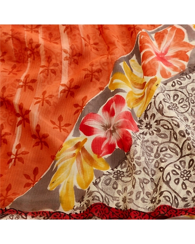 Sanskriti Vintage Orange Sarees Pure Georgette Silk Printed Sari Craft Fabric, PRG-11094-Orange-Printed Floral Design-Pure Georgette Silk-6