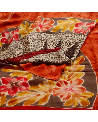 Sanskriti Vintage Orange Sarees Pure Georgette Silk Printed Sari Craft Fabric, PRG-11094-Orange-Printed Floral Design-Pure Georgette Silk-7