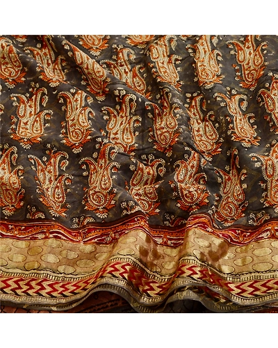 Sanskriti Vintage Gray Printed Sarees Pure Georgette Silk Sari 5Yd Craft Fabric, PRG-11097-Gray-Printed Floral Design-Pure Georgette Silk-6