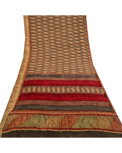 Sanskriti Vintage Gray Printed Sarees Pure Georgette Silk Sari 5Yd Craft Fabric, PRG-11097-Gray-Printed Floral Design-Pure Georgette Silk-8