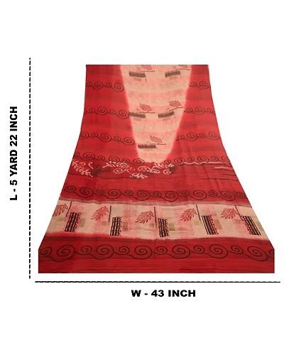 Sanskriti Vintage Pink Printed Sarees Pure Georgette Silk Sari 5Yd Craft Fabric, PRG-11098-Pink-Printed Floral Design-Pure Georgette Silk-3