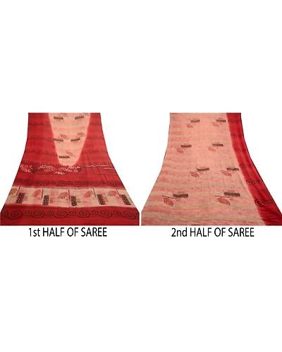 Sanskriti Vintage Pink Printed Sarees Pure Georgette Silk Sari 5Yd Craft Fabric, PRG-11098-Pink-Printed Floral Design-Pure Georgette Silk-5